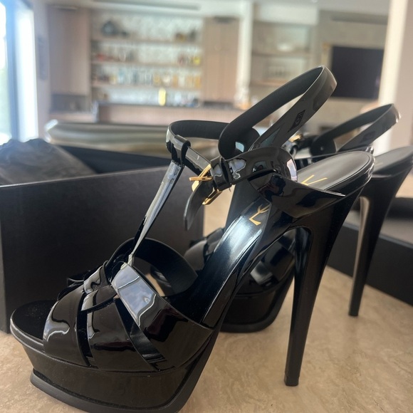 YSL Saint Laurent Black Mezzo Vitello Stiletto Heels (8) - Picture 3 of 9